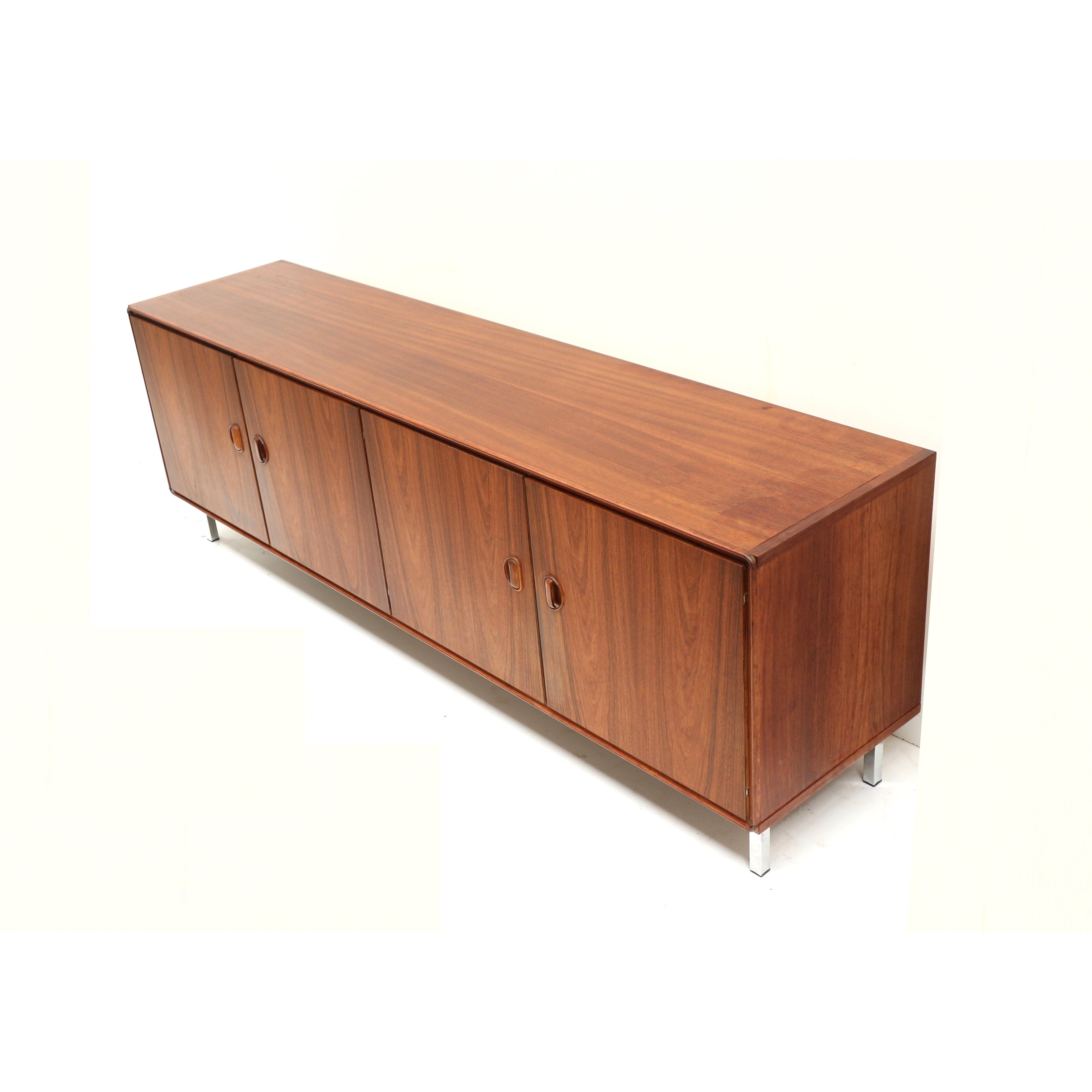 Vintage rosewood low sideboard with four doors from the 1960s