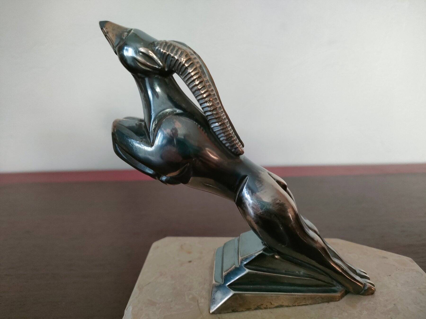 Pair of Gazelles bookends Hippolyte Moreau, signed - Spelter, marble