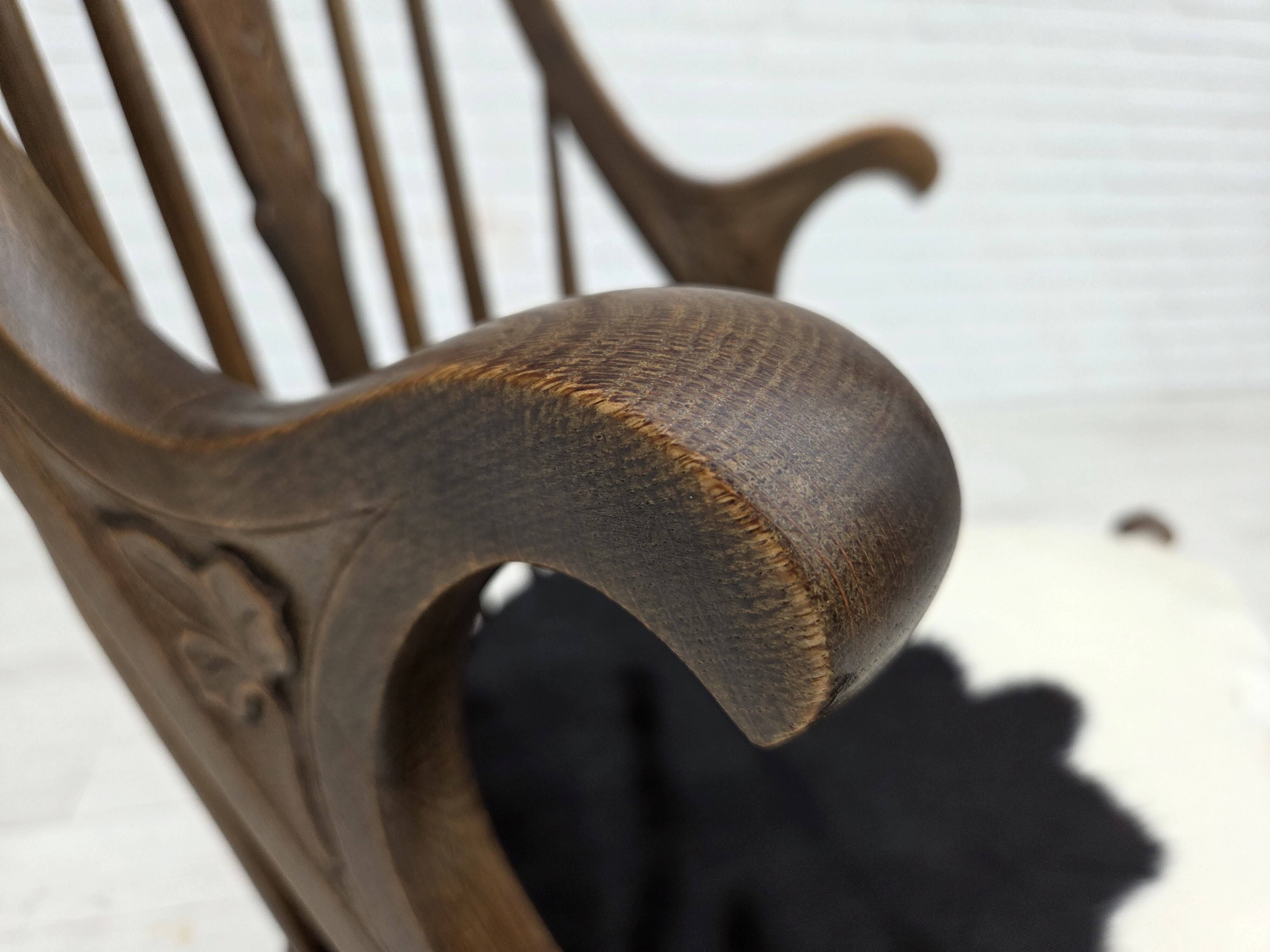 1960s, Danish high-backed armchair, reupholstered, furniture cowhide, oak.