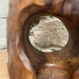 Brutalist sculptural lamp base in olive wood