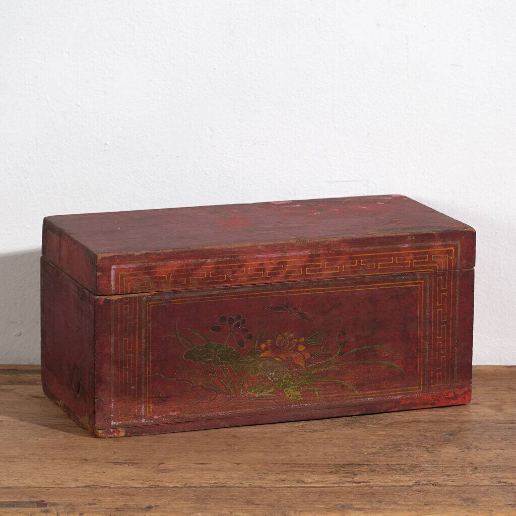 Antique red chest with floral patterns (c.1900) #9