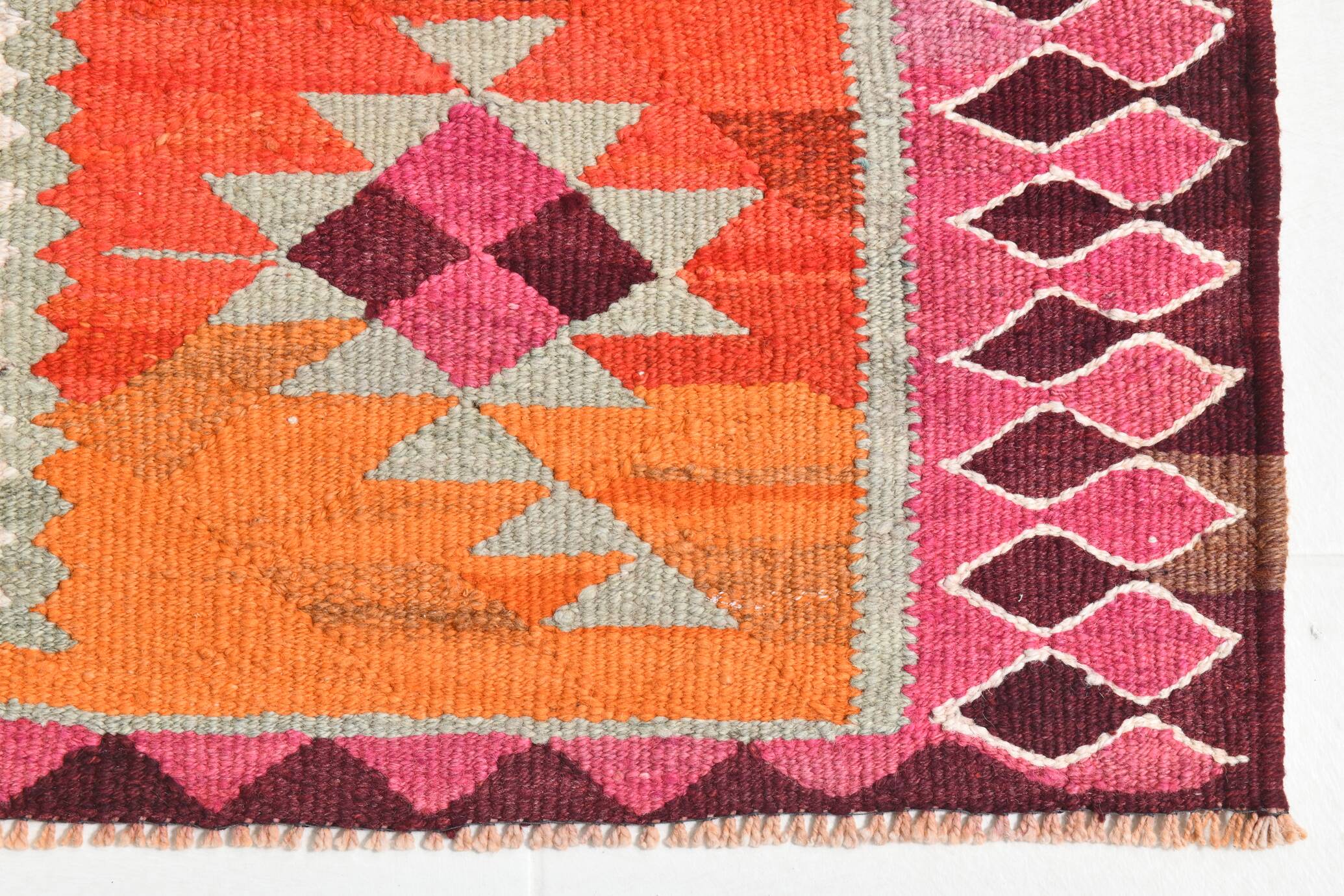 3x11 Pink Brown Vintage Kilim Runner Rug, 104x328Cm