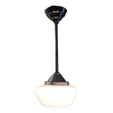 Metal Bauhaus suspension with opaline globe - mid 20th century.