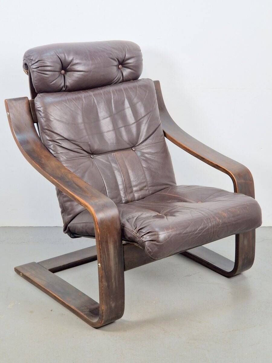 Vintage Armchair in Brown Leather and Bentwood attributed to Coja, 1970s