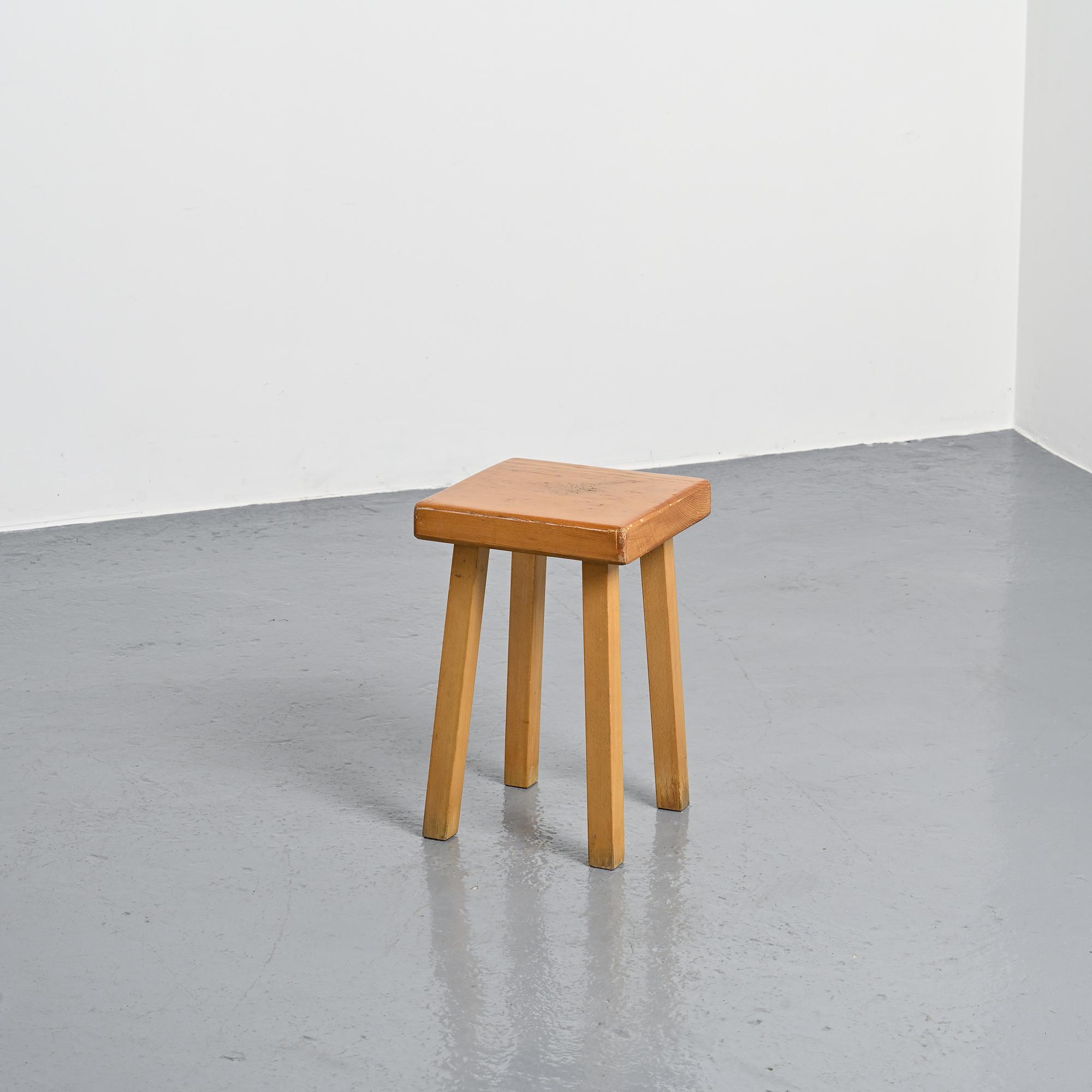 Pine stool by Charlotte Perriand, Les Arcs, France