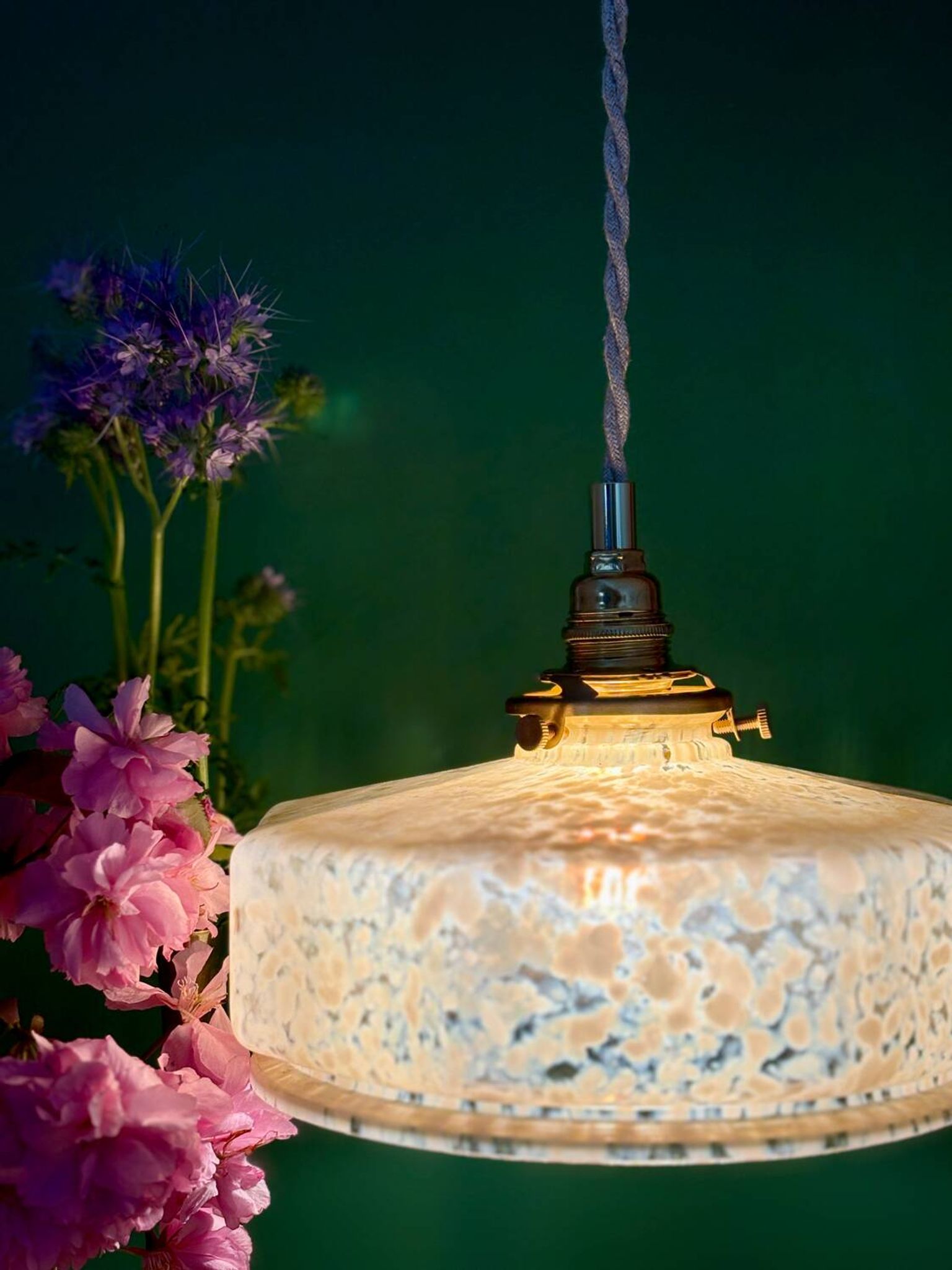Vintage glass pendant light in yellow from Clichy