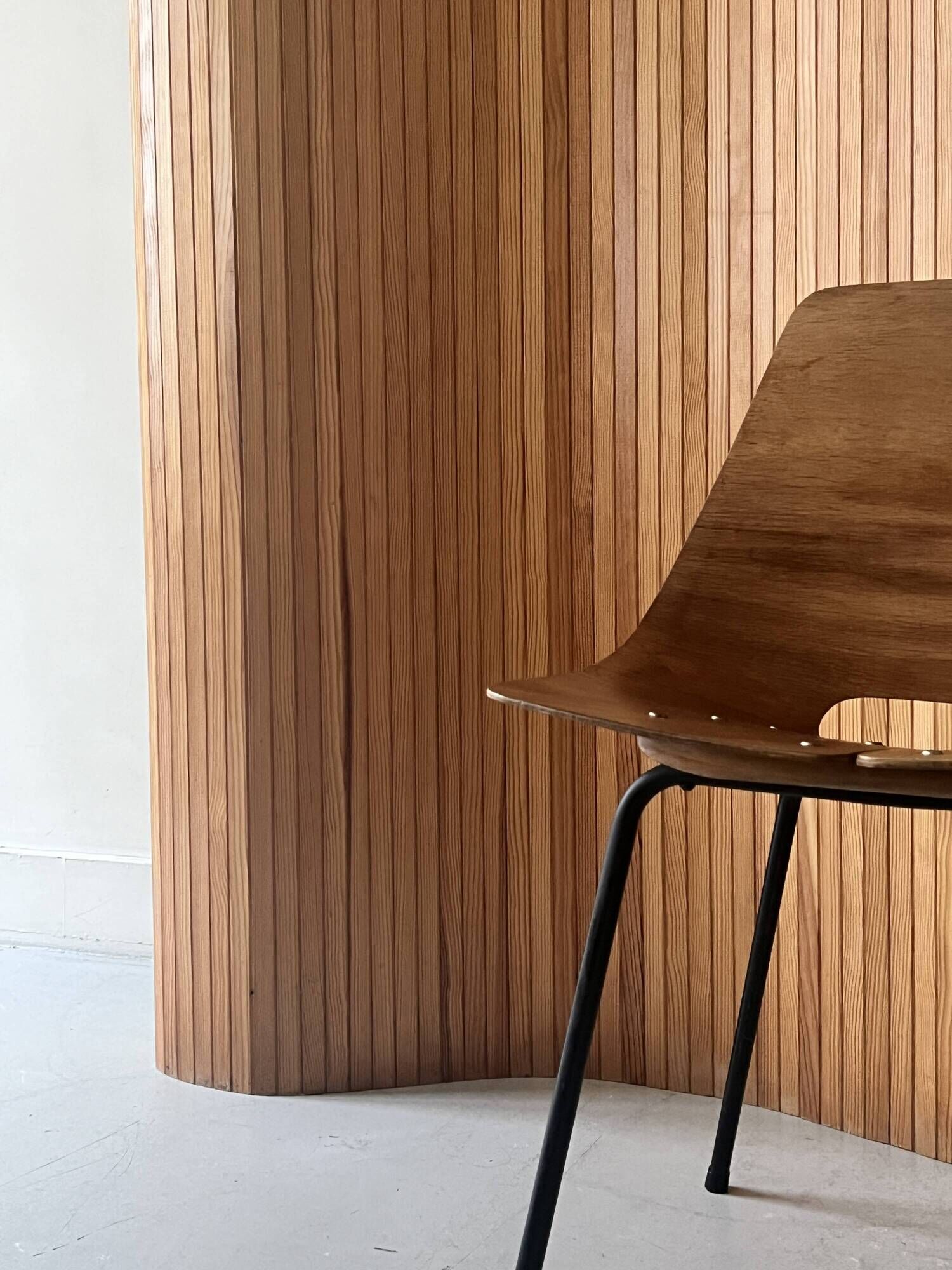 Barrel chair wood & metal by Pierre Guariche for Steiner Paris 1950