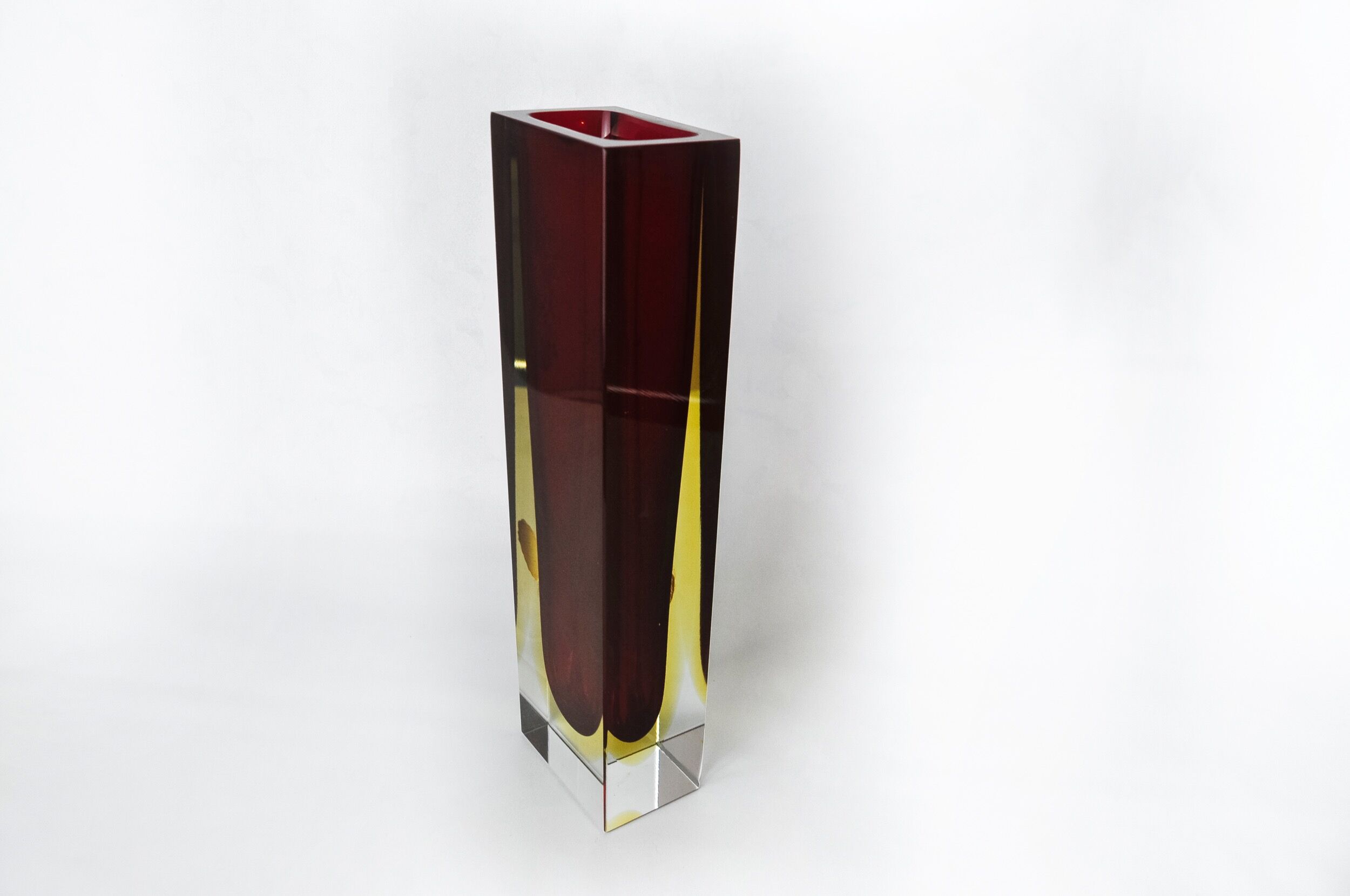 Brown and yellow cubic sommerso vase by seguso, murano, italy, 1970