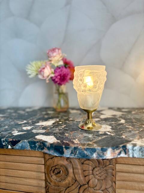 Art Deco lamp with tulip shade, signed ROS