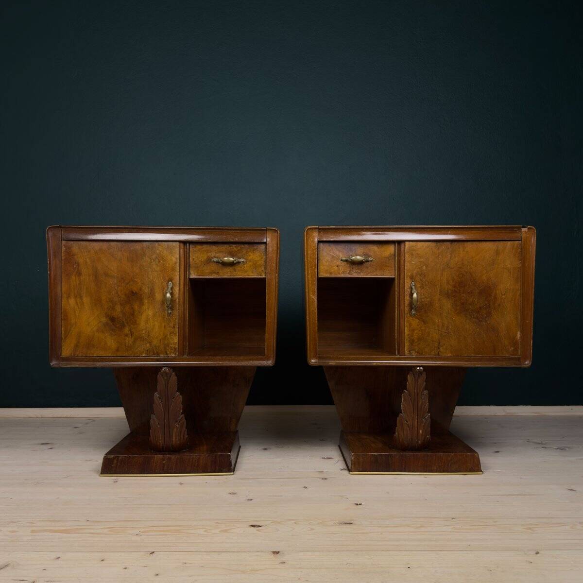 Vintage wooden bedside tables, Italy, 1950s, set of 2.
