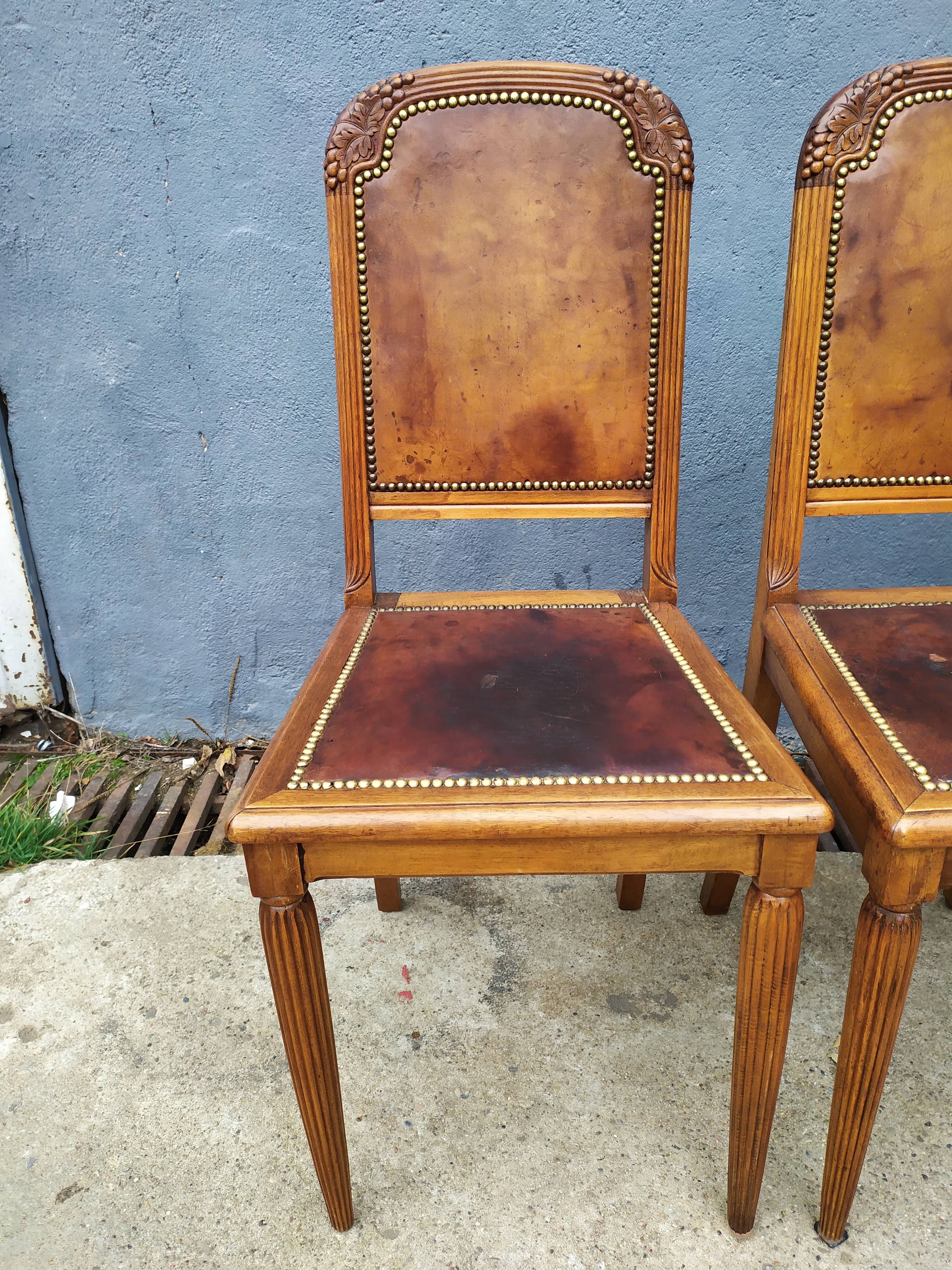 Series of 4 leather art deco chairs 1925