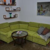 Green Corduroy Modular Corner Sofa, 1970s, Set of 4
