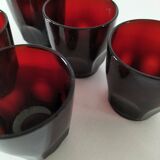 6 Arcoroc ruby glasses – Faceted design from the 70s-80s