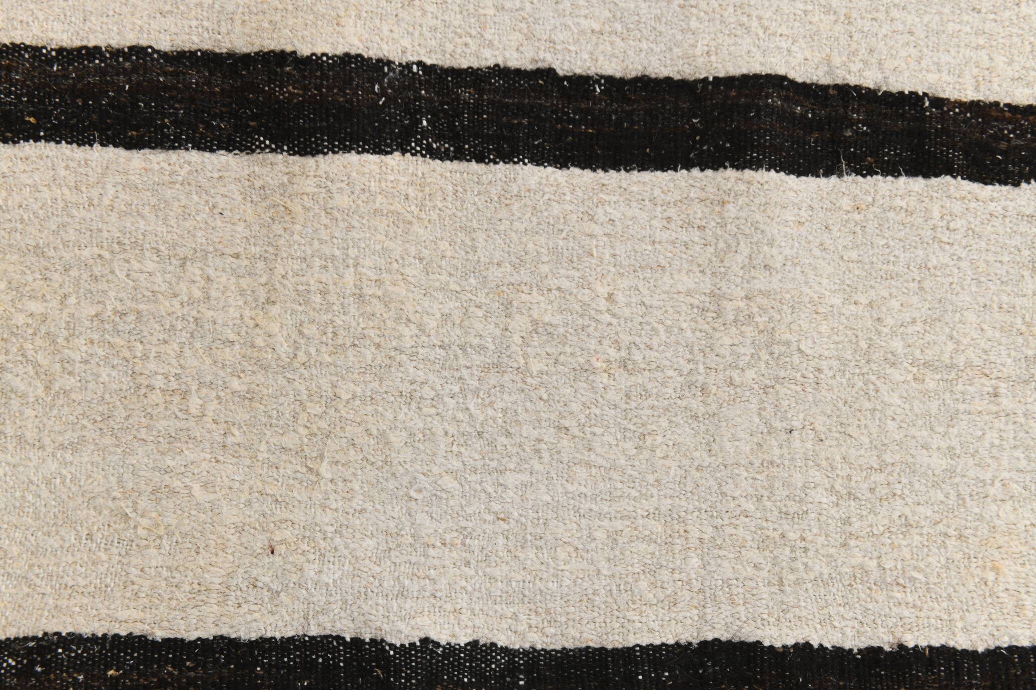 Beige & Black Striped Pattern Vintage Kilim Rug, 74x351 Cm