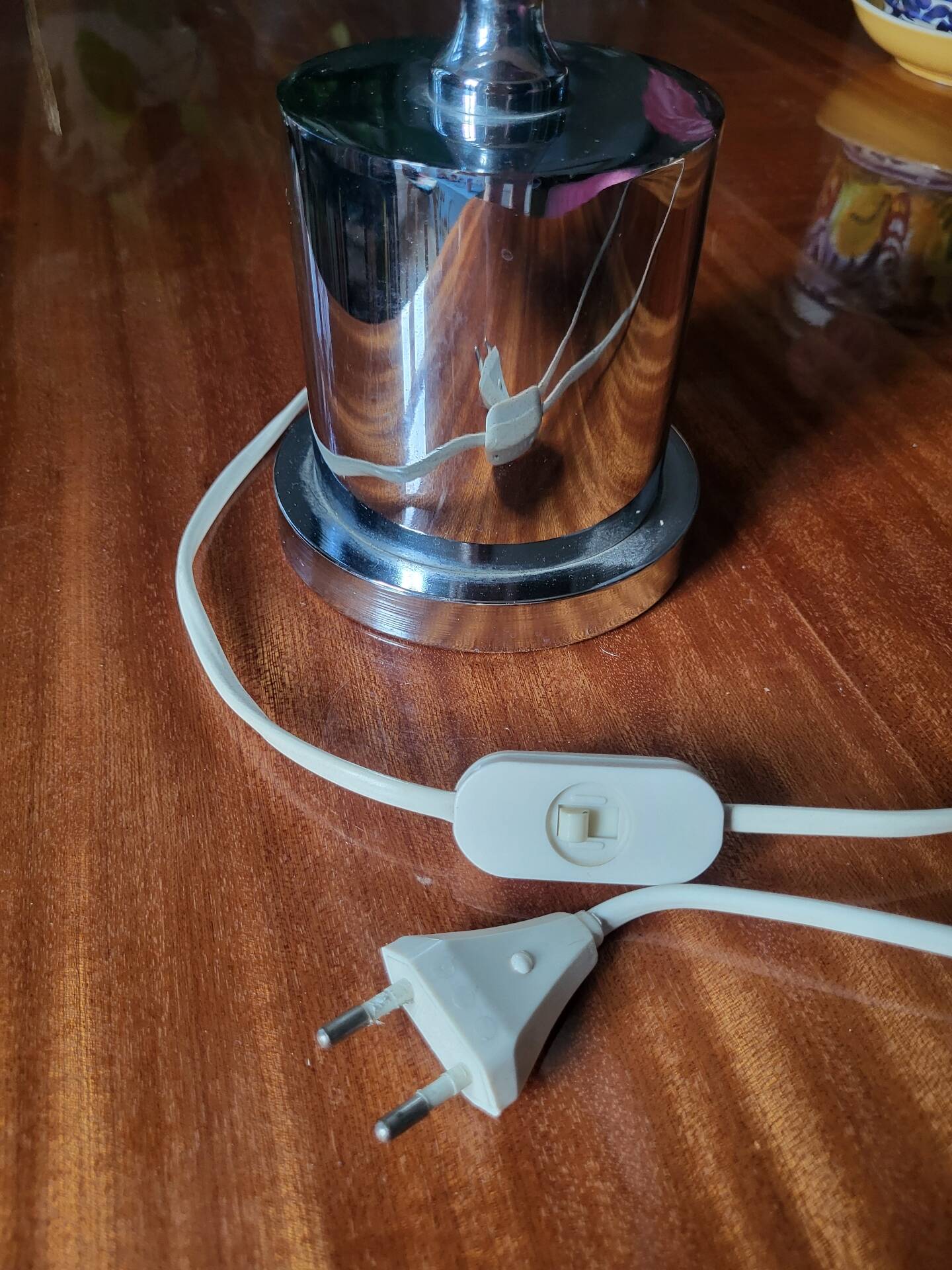 Large Vintage 1970 Space Age Chrome & Wood Lamp
