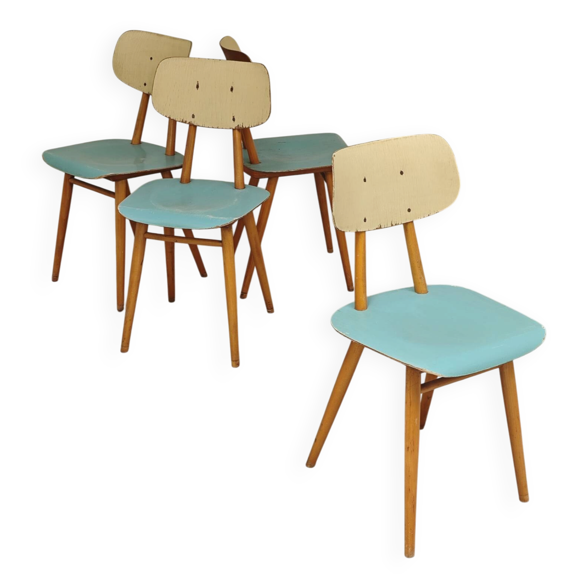 Lot de 4 chaises bois TON Bystrice ( Thonet ) bleu clair , lot 2