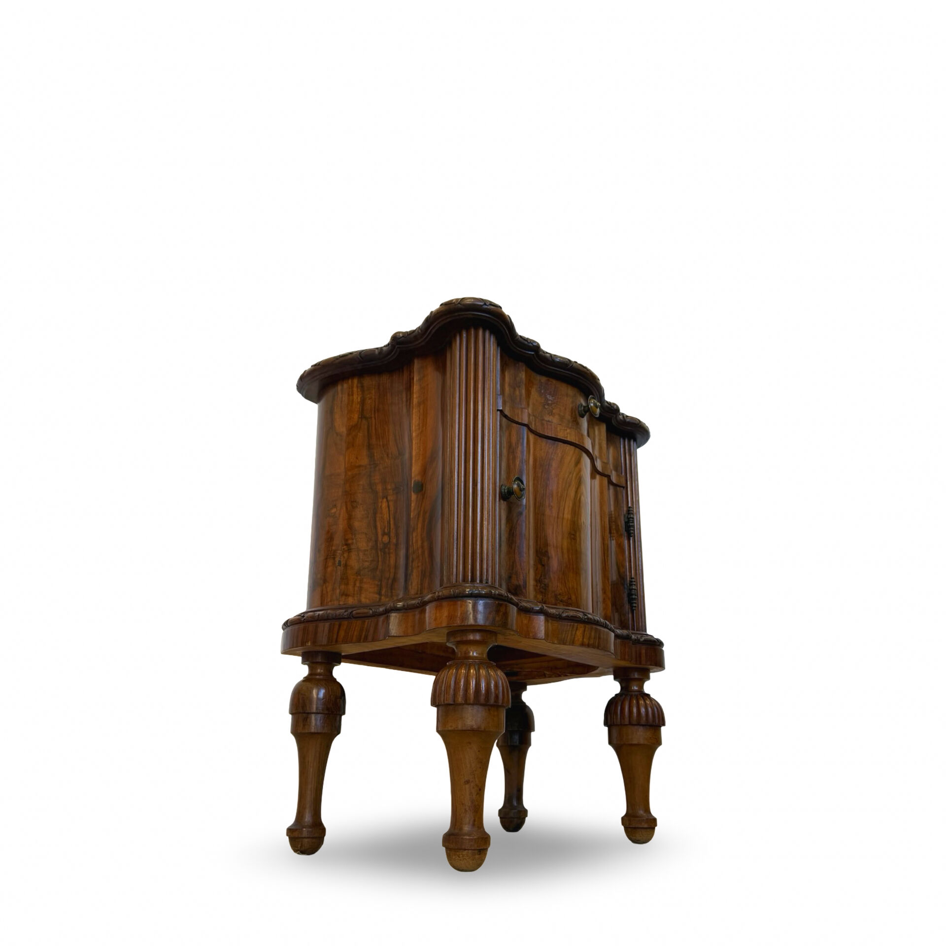 art deco walnut serpentine nightstands, 1920s