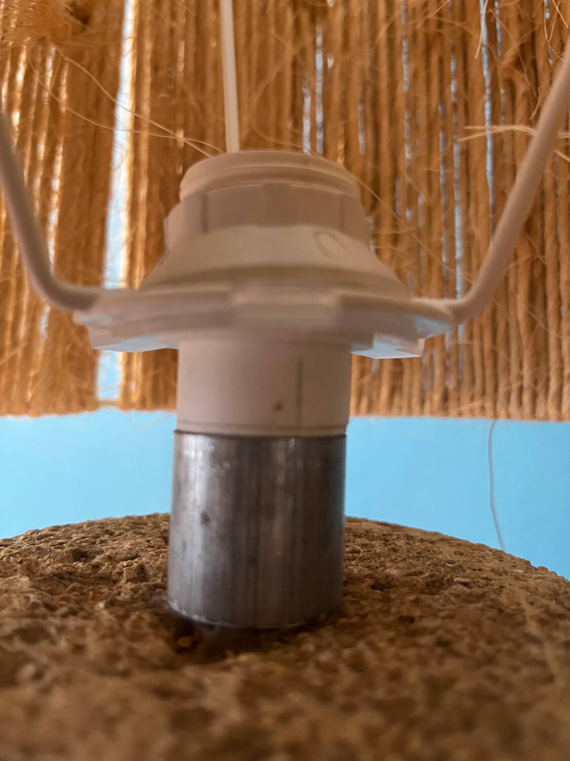 60s lamp in stone with artisanal rope shade