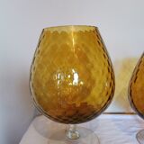 Ensemble de 2 vases vintages en forme de verre jaune moutarde