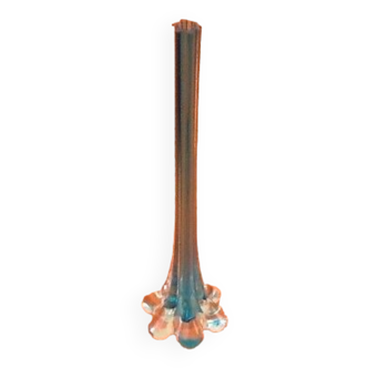 1970s soliflore vase " elephant foot " transparent glass / turquoise