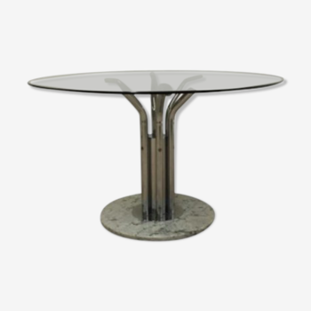 Dining table in smoked glass and marble - 1970