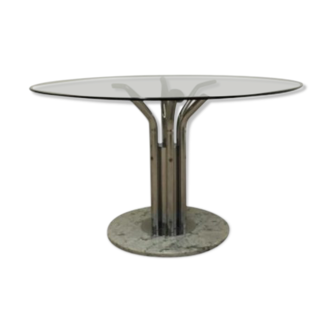 Dining table in smoked glass and marble - 1970