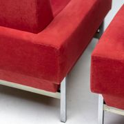Red Kiushu armchairs by Saporiti characteristic of mid-20th century Italian modern design.