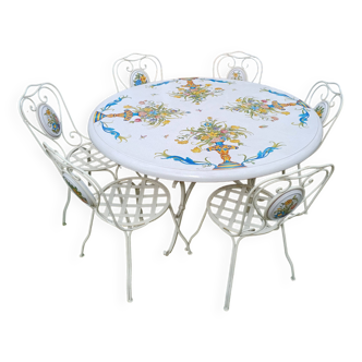 Garden furniture. Wrought iron and ceramic. Italian handcrafted.