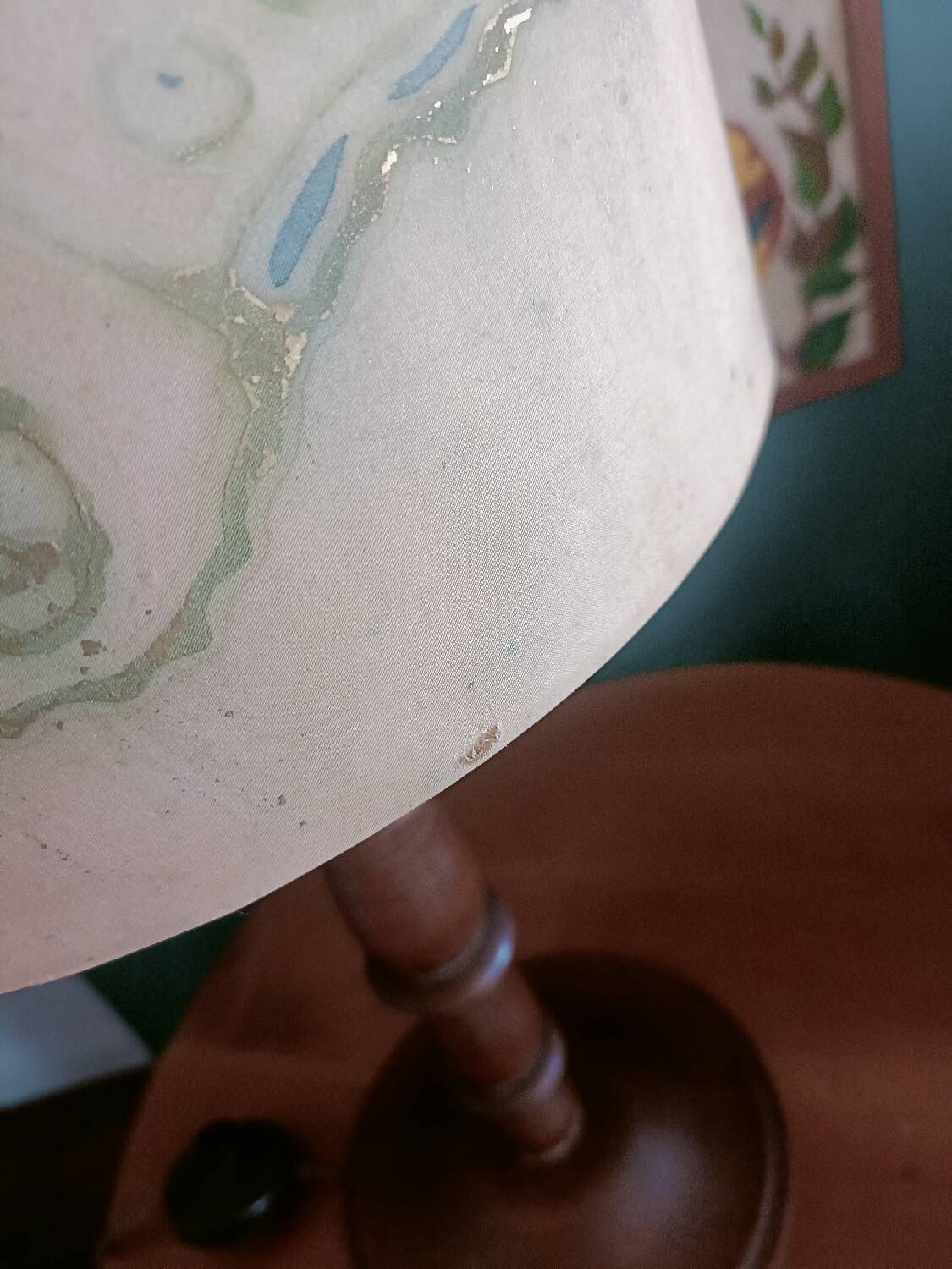 Turned wood lamp and silk lampshade