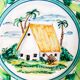 Vintage Italian large salad bowl in hand-painted ceramic with a house and palm trees.
