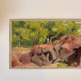 Oil painting on canvas "Forest, cliff and characters" n°32