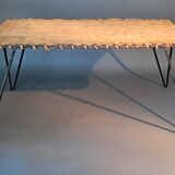Vintage Raoul Guys coffee table in wicker and black metal, 1960.