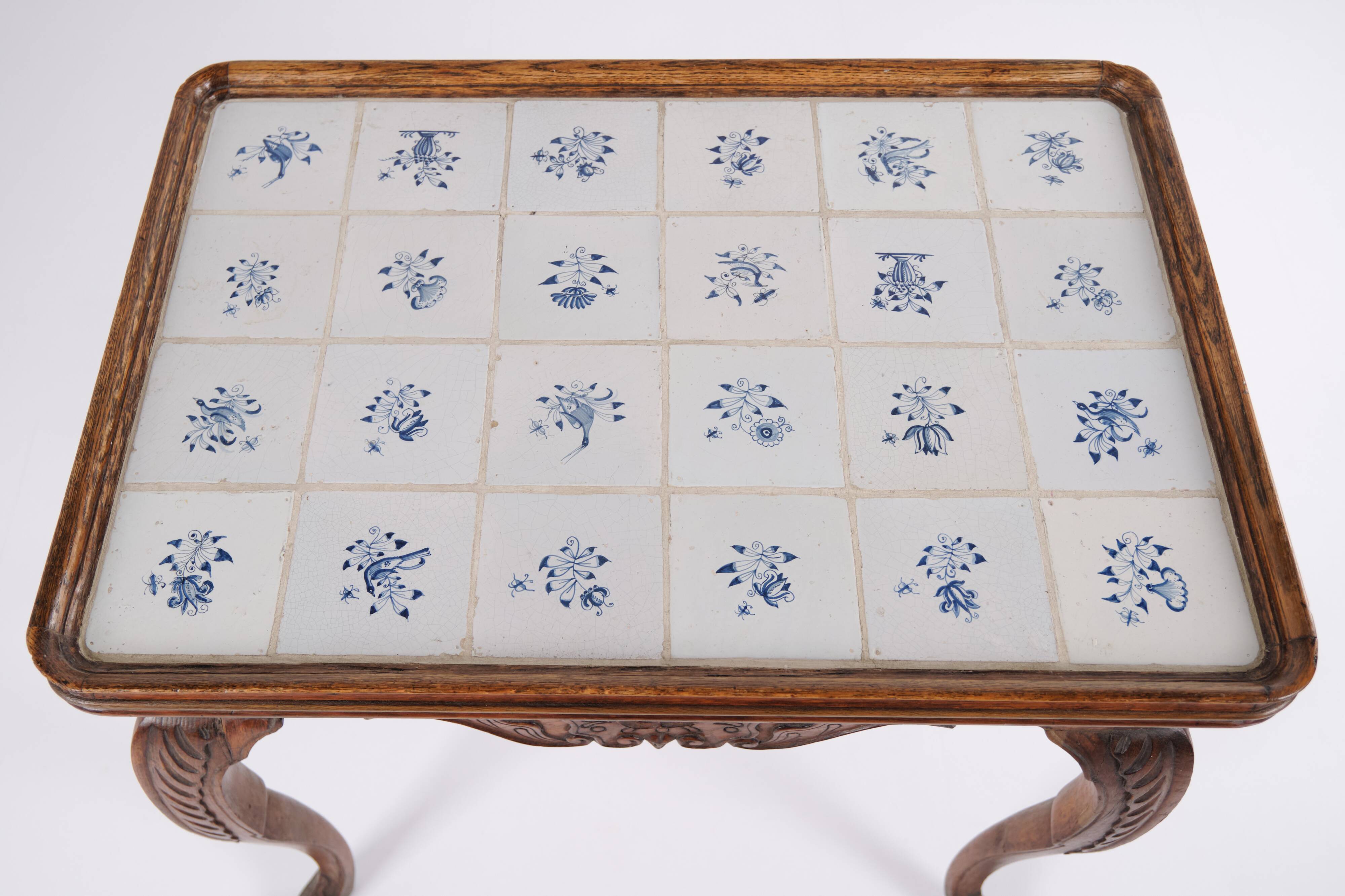 Antique tile table - Patinated oak - Rococo style - Dutch tiles - 1780