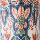 Pair of Dutch Delft Makkum ceramic table lamps with new olive green velvet shades.