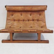 20th-century leather and Brazilian hardwood sofa, Brown