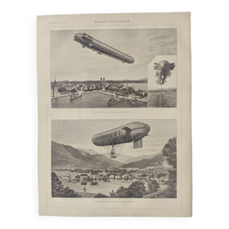 Antique print - Airships - Original and vintage poster from 1908