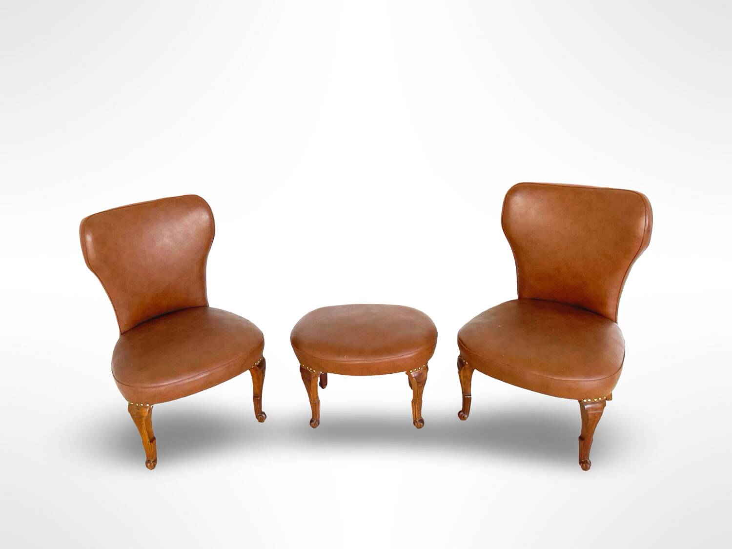 Ensemble de chaises d'appoint et tabouret pour pied, années 1950.