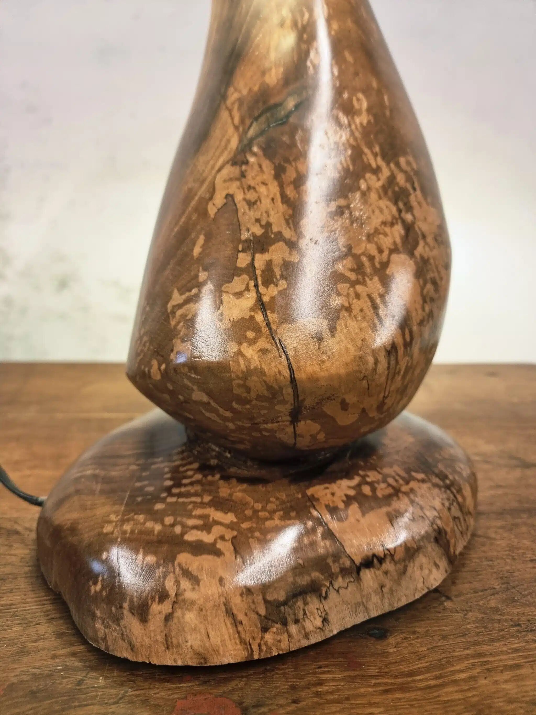 Hand-carved wooden mushroom table lamp with integrated LED