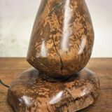 Hand-carved wooden mushroom table lamp with integrated LED