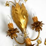Pair of gold plated Italian 1980's floral Regency Murano glass sconces