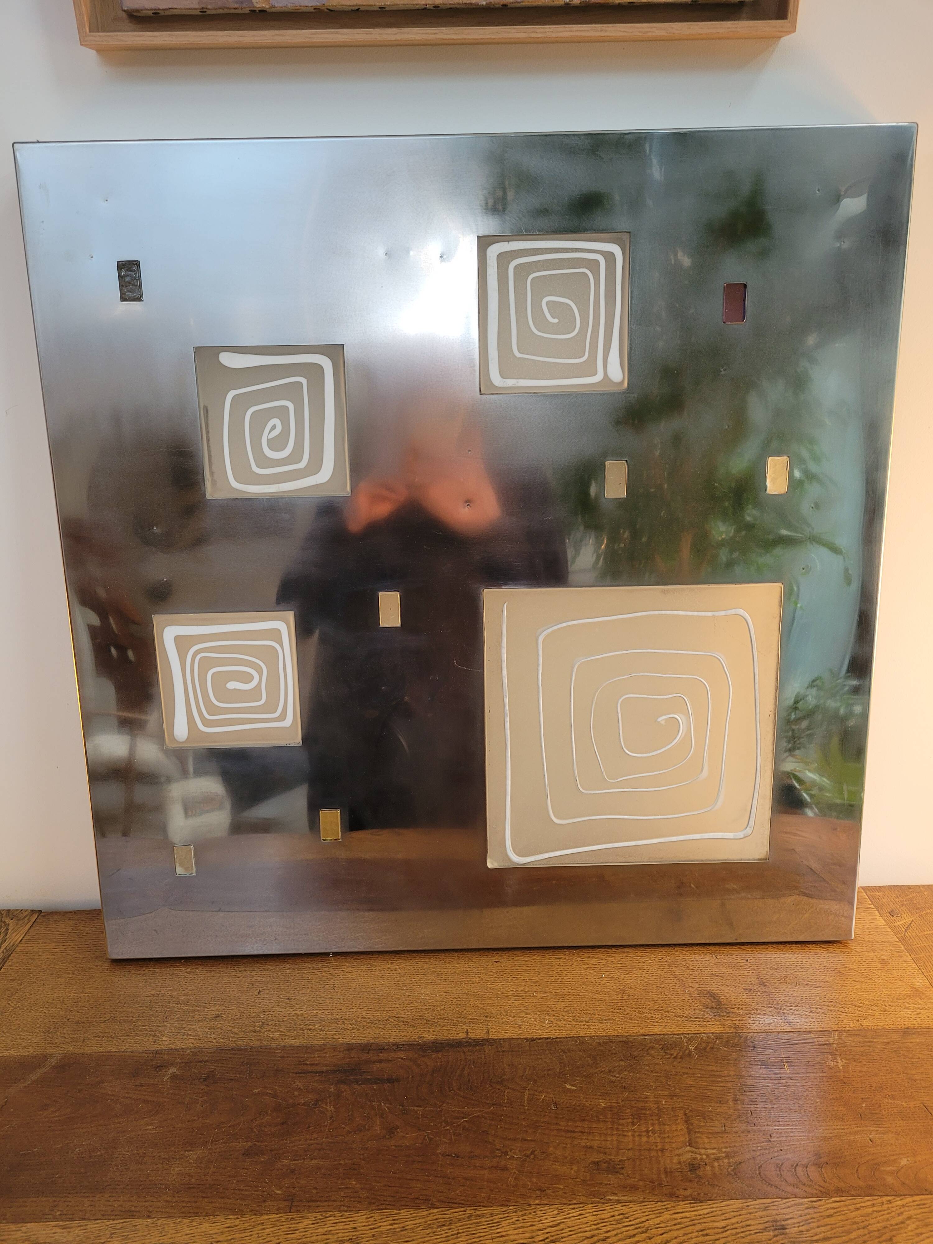 Wall light by Angelo Brotto, polished steel and Murano glass.