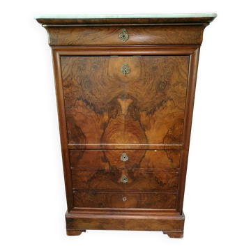 Ancien secrétaire Louis-Philippe en noyer et marbre – XIXe siècle