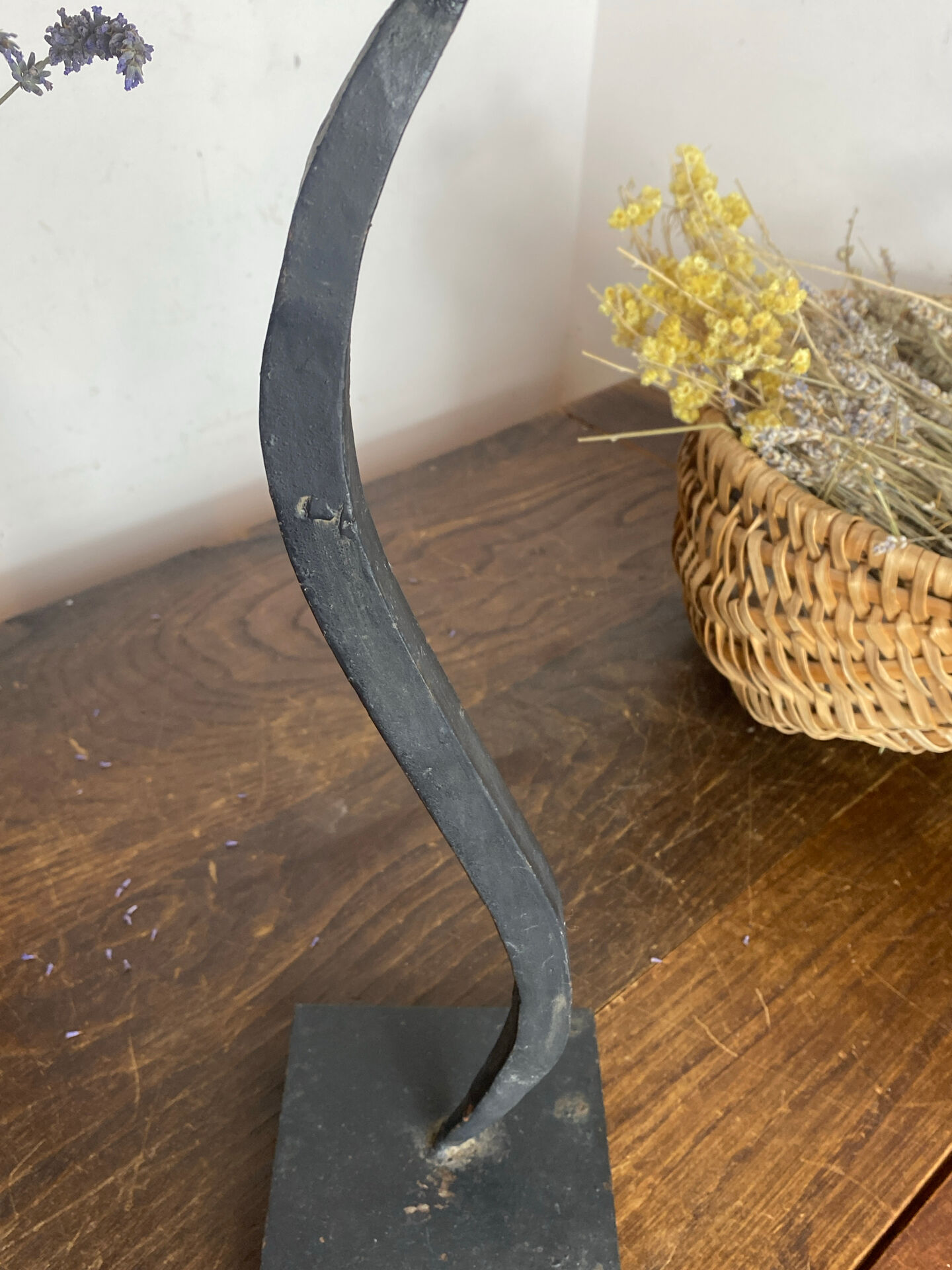 Modernist candlestick in wrought iron
