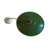 Vintage lampshade in green enamelled sheet metal and porcelain cord and platinum