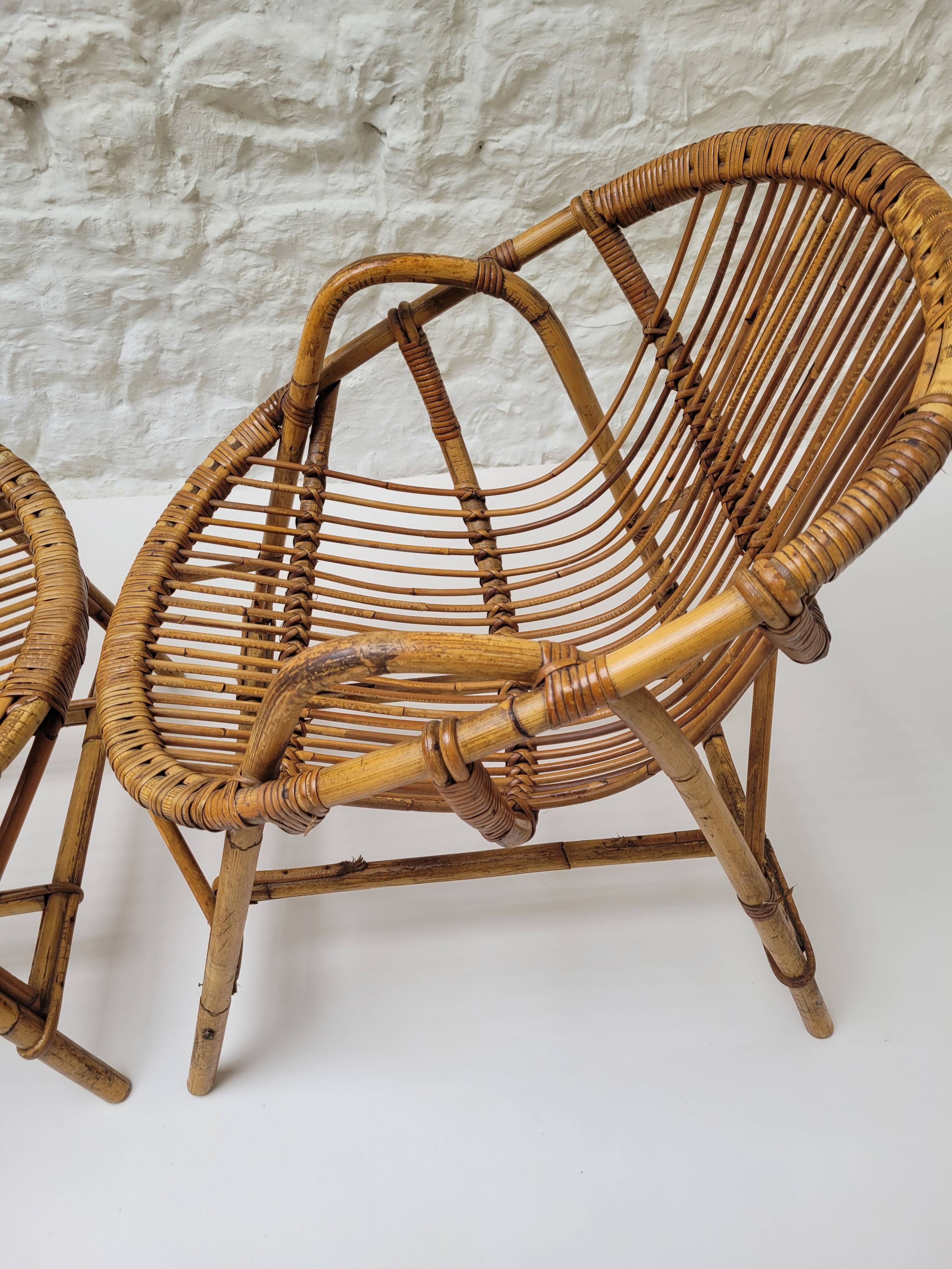 Pair of rattan basket armchairs, 1960s