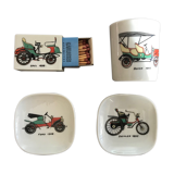 Set of cups, match case collection of old cars Limoges porcelain