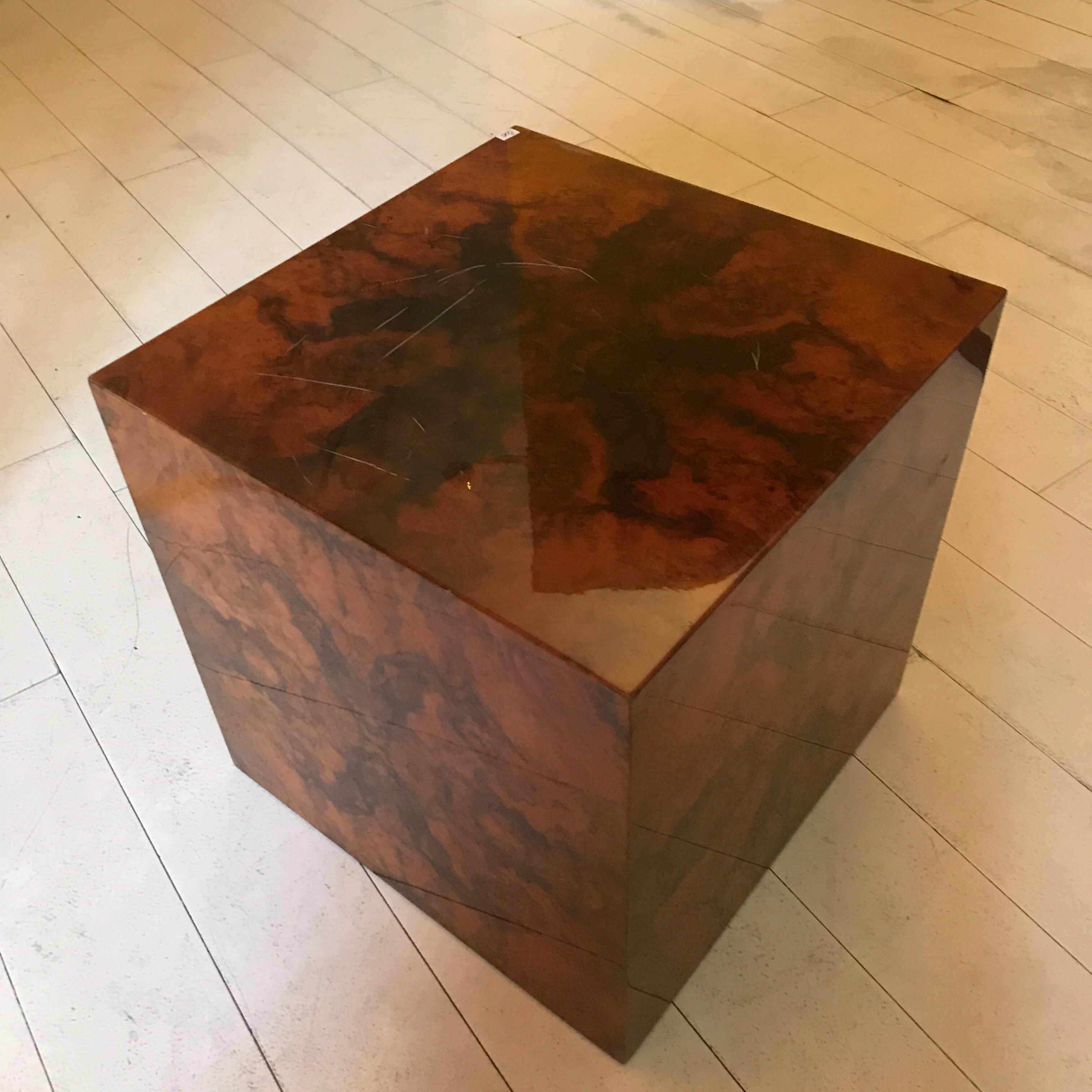 Cube, side table, sofa end, elm magnifying glass bedside table