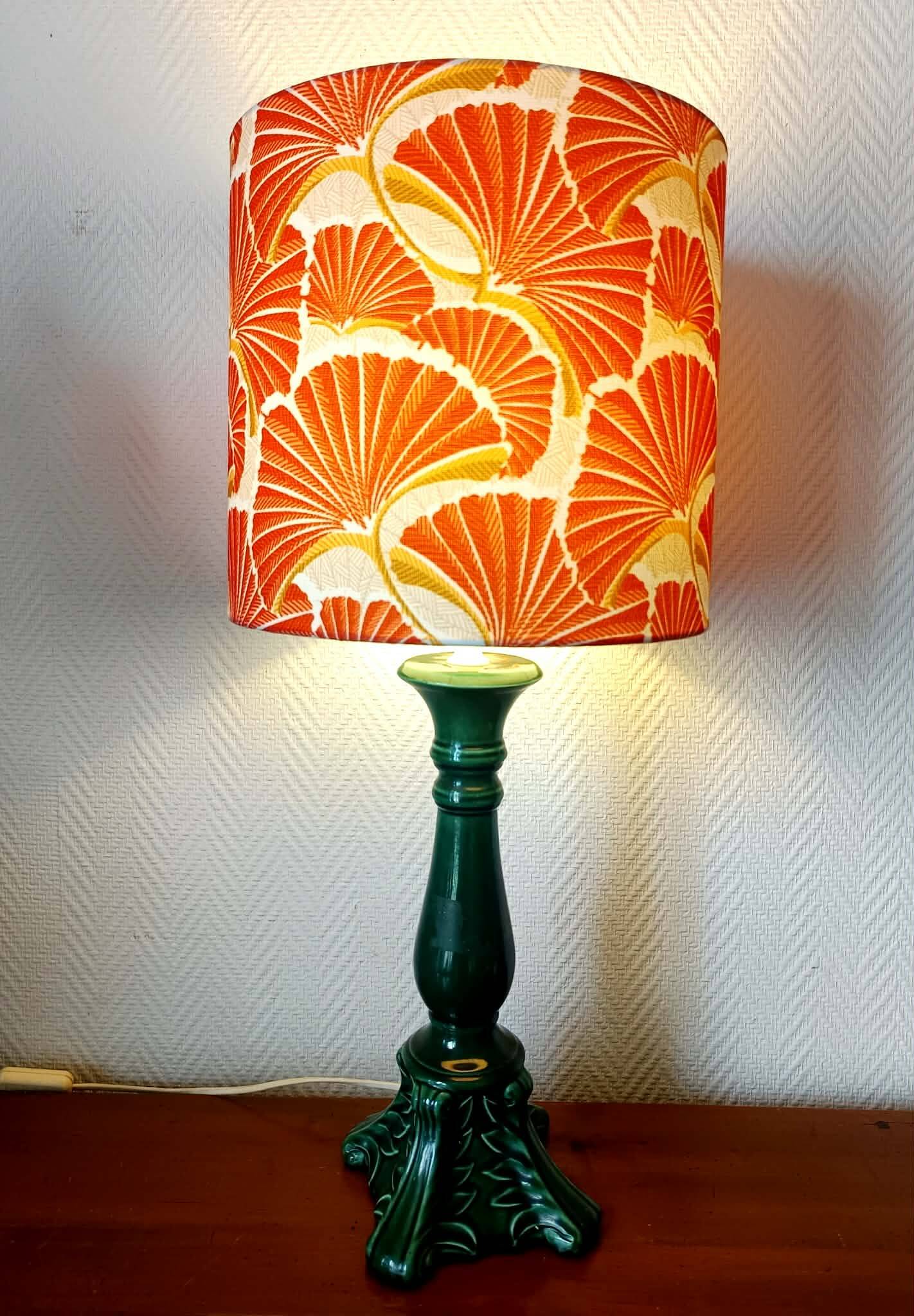 Vintage green ceramic lamp with custom shade