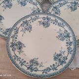 Lot de 9 assiettes diverses en faïence ancienne début 1900 décor roses bleues