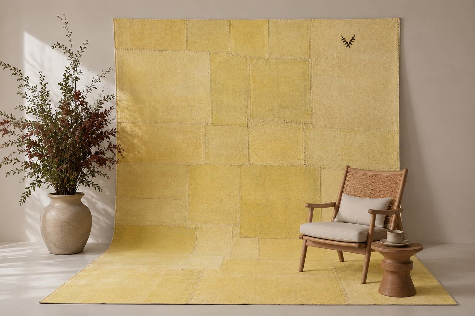 Mustard Yellow Decorative Turkish Kilim Carpet Rug, 212x305 Cm